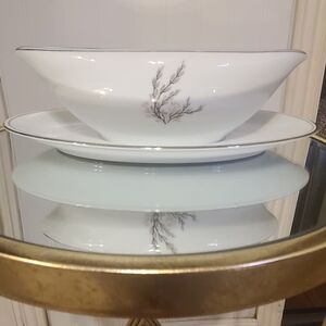 Noritake White and Gray Porcelain Serving Bowl